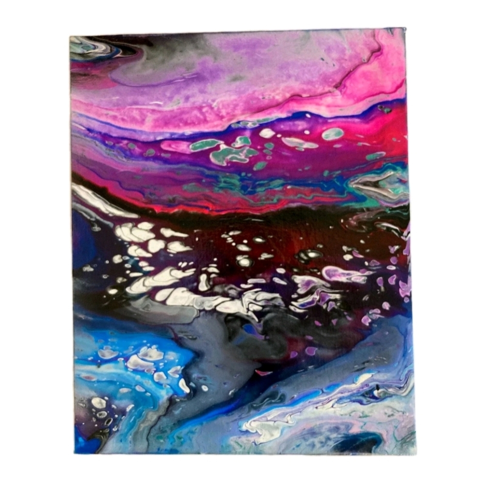 Abstract Fluid Pour Painting Pink Purple 8 X 10 Canvas Home Decor Art galactic